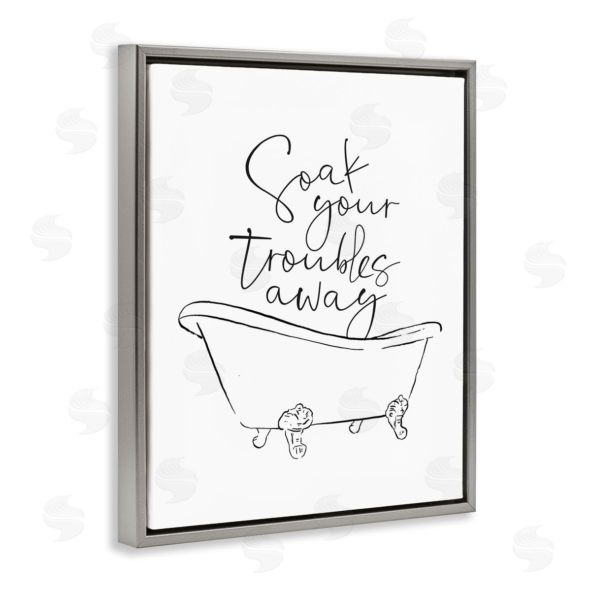 Soak Troubles Away Ink Drawing Grey Floating Frame Canvas Wall Art, Home Decor by Milli Villa