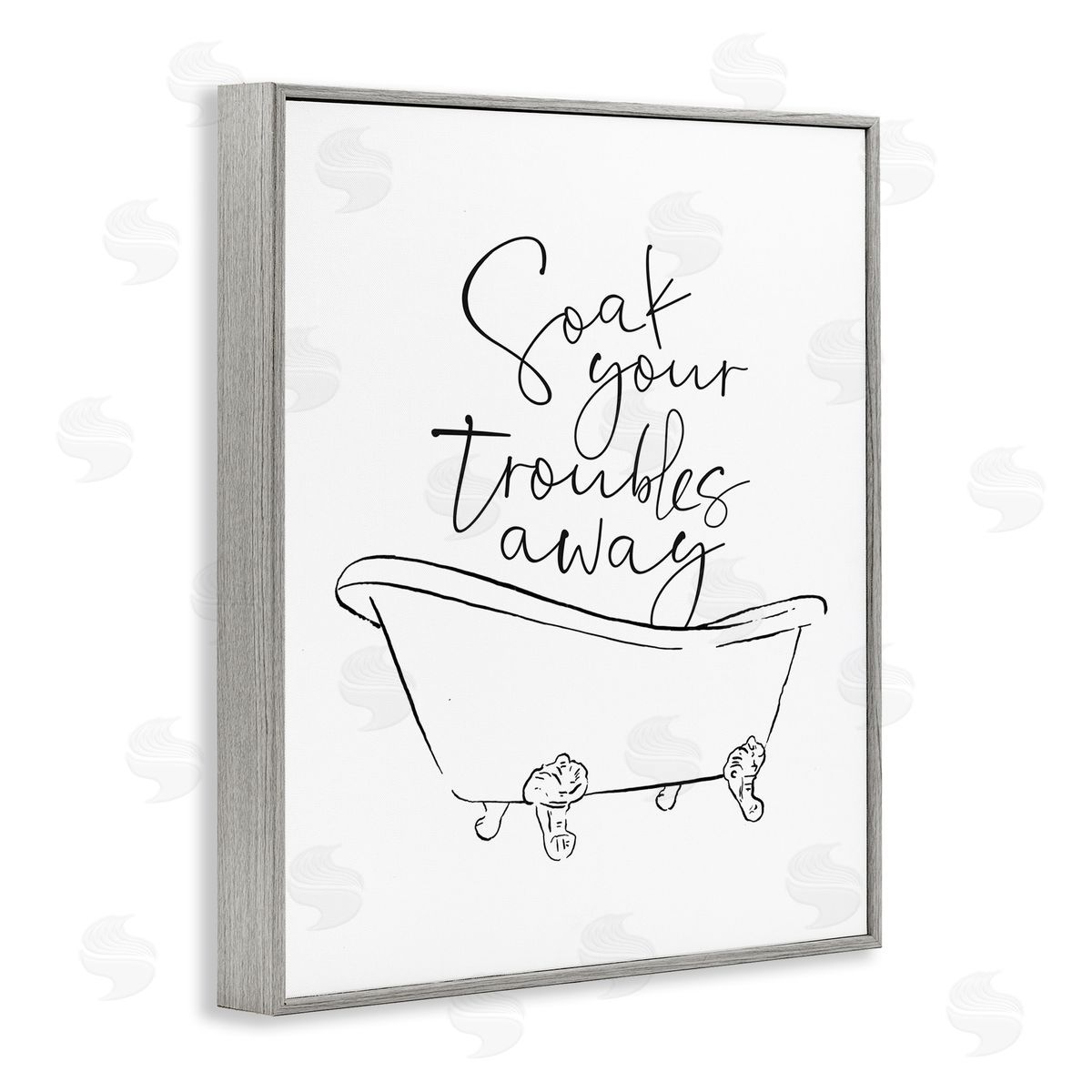 Soak Troubles Away Ink Drawing Grey Frame Print Wall Art, Home Decor by Milli Villa