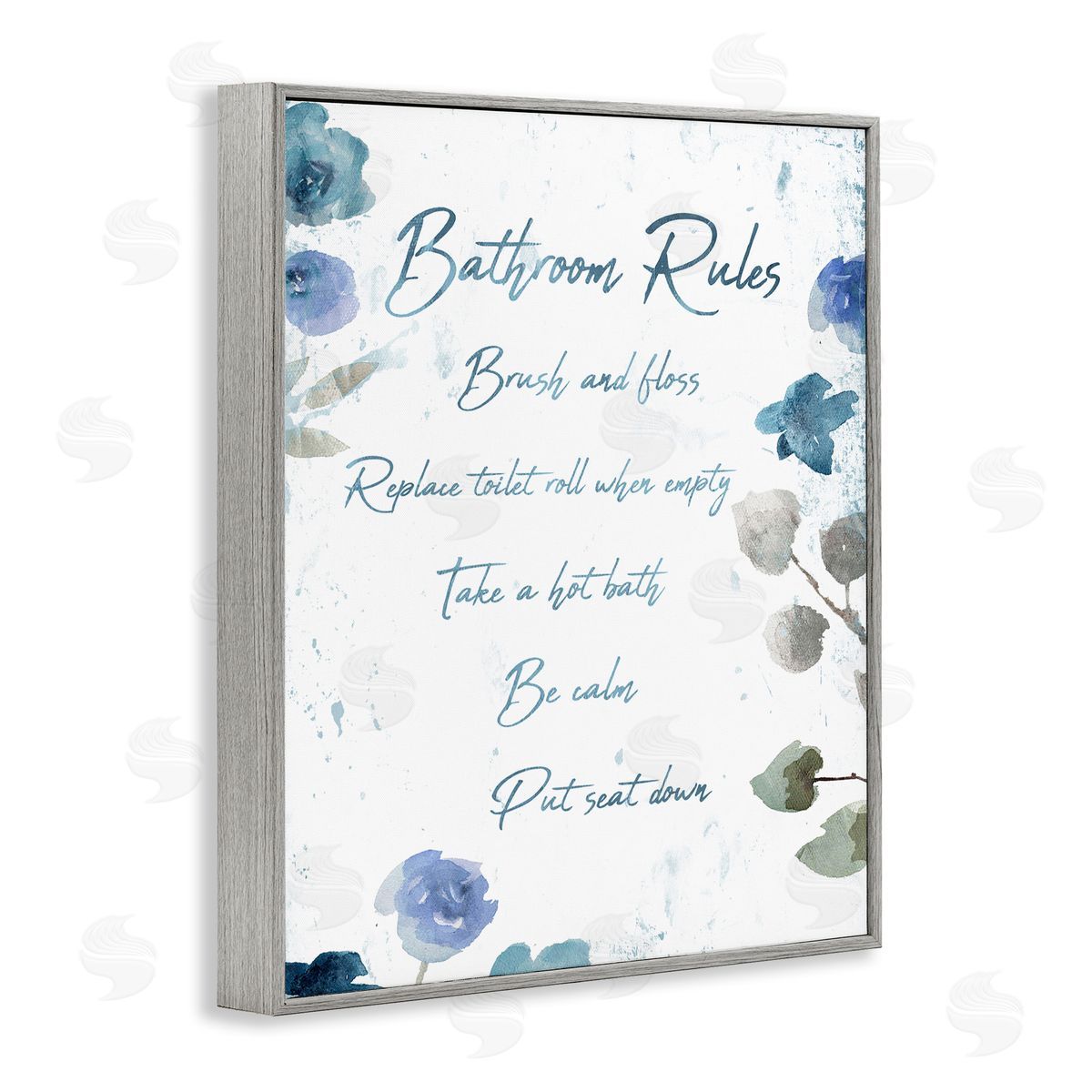 Bathroom Rules Flower Grey Frame Print Wall Art, Home Decor by Milli Villa