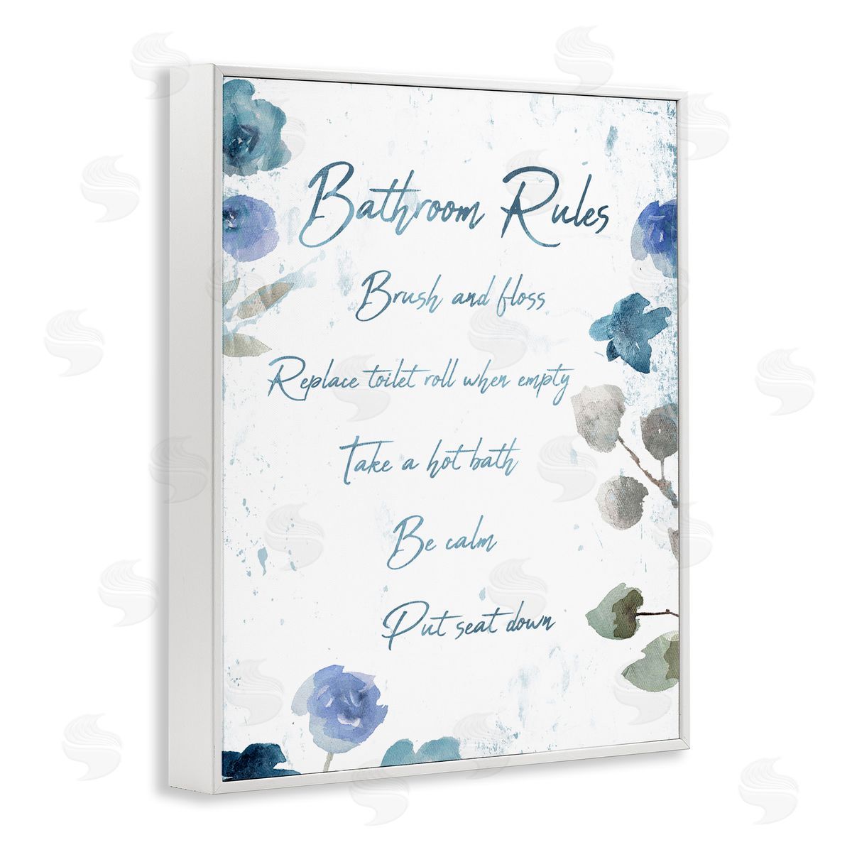 Bathroom Rules Flower White Frame Print Wall Art, Home Decor by Milli Villa