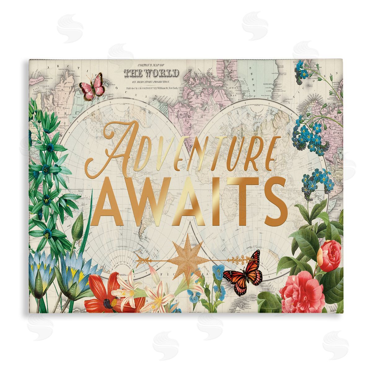 Adventure Awaits Floral Map Canvas Wall Art, Home Decor by Ophelia and Company