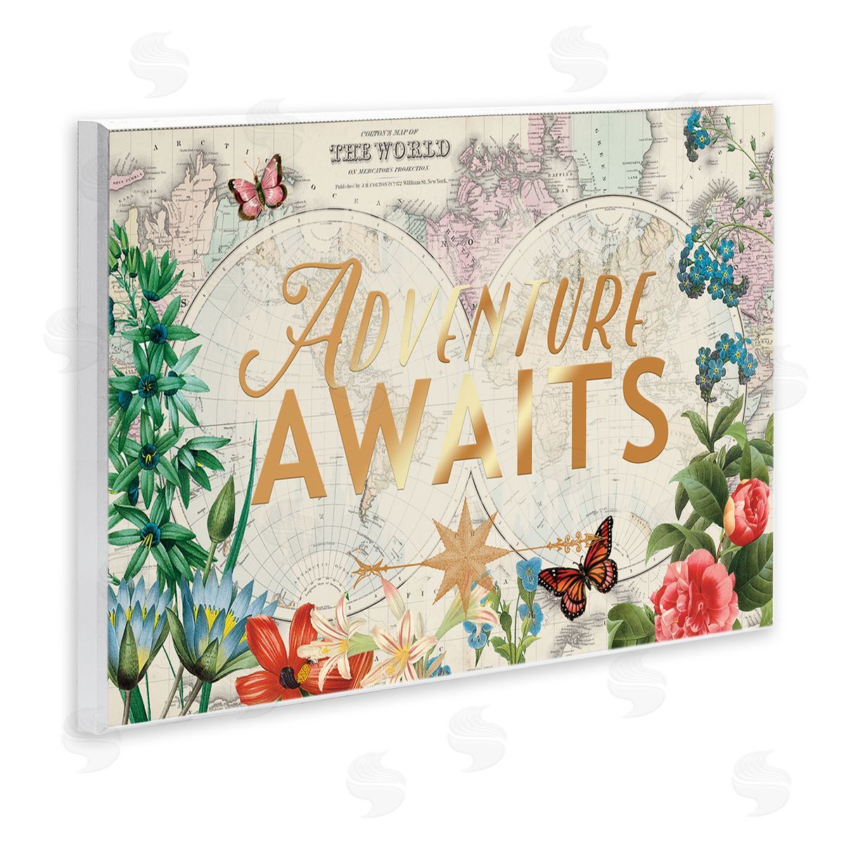 Adventure Awaits Floral Map Wood Plaque Wall Art, Home Decor by Ophelia and Company