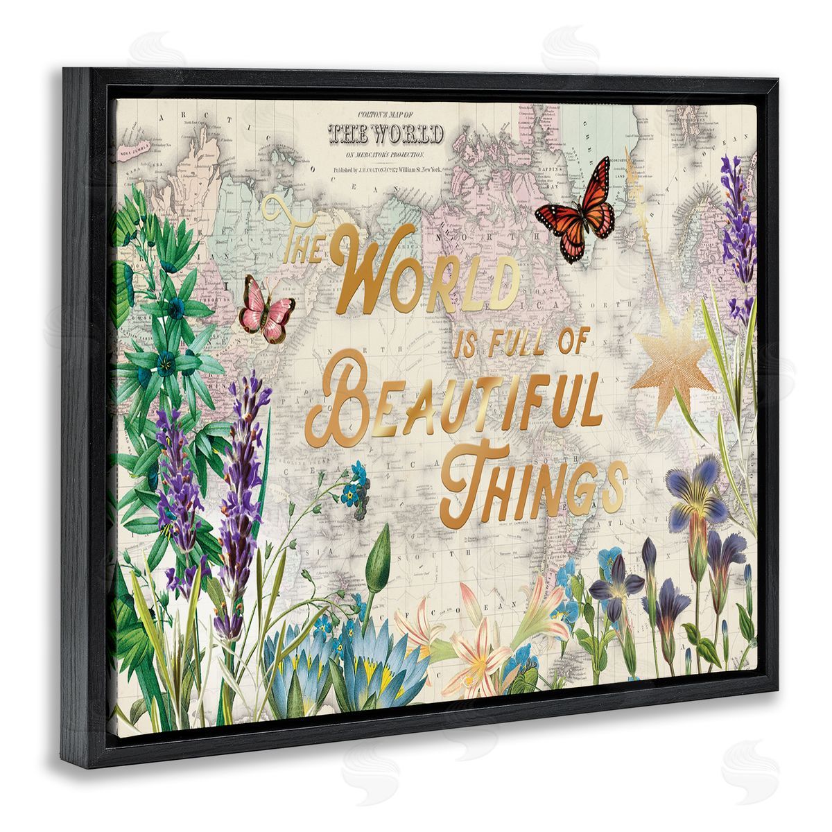 Beautiful Things Floral Map Black Floating Frame Canvas Wall Art, Home Decor by Ophelia and Company