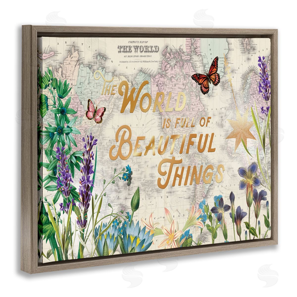 Beautiful Things Floral Map Brown Floating Frame Canvas Wall Art, Home Decor by Ophelia and Company