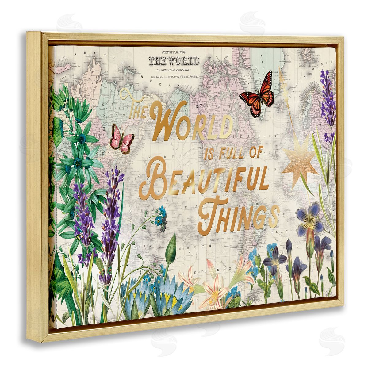 Beautiful Things Floral Map Gold Floating Frame Canvas Wall Art, Home Decor by Ophelia and Company