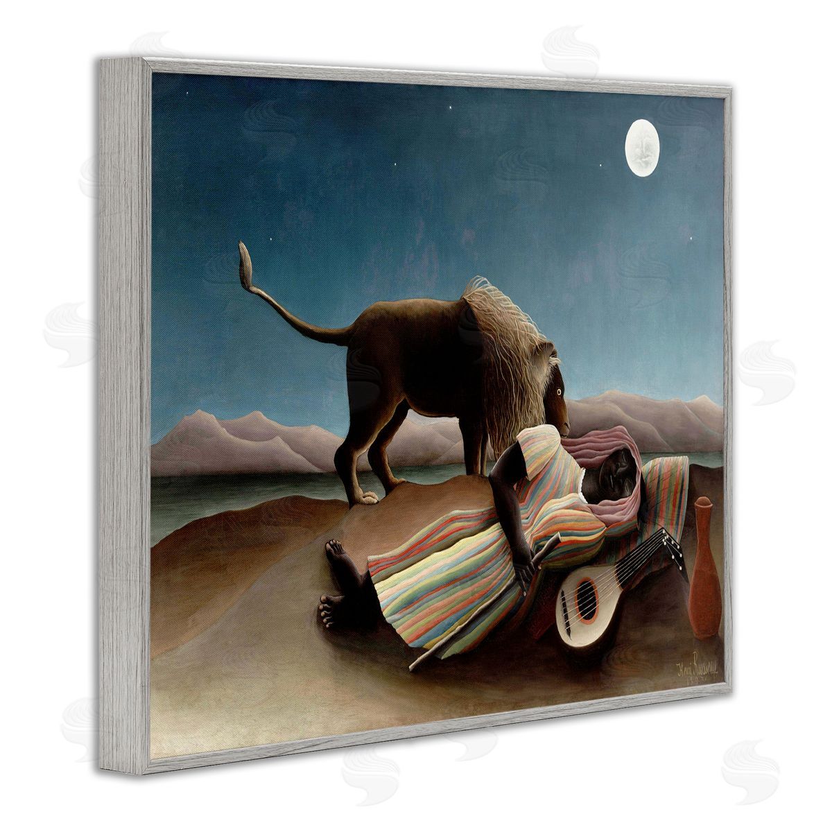 The Sleeping Gypsy Painting Grey Frame Print Wall Art, Home Decor by Henri Rousseau