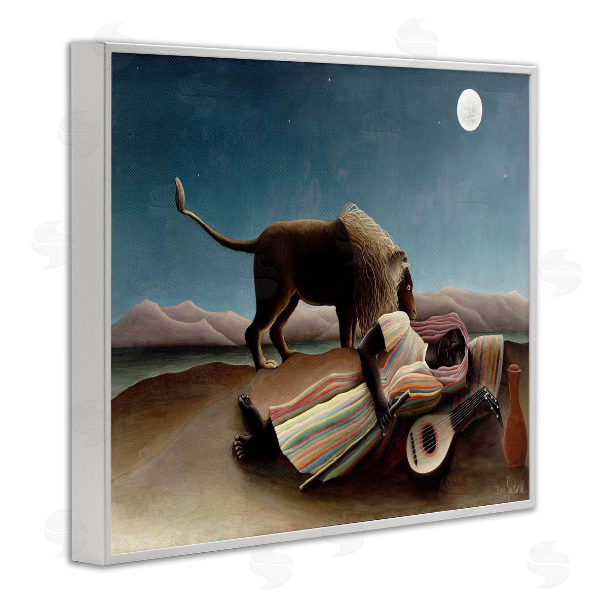 The Sleeping Gypsy Painting White Frame Print Wall Art, Home Decor by Henri Rousseau
