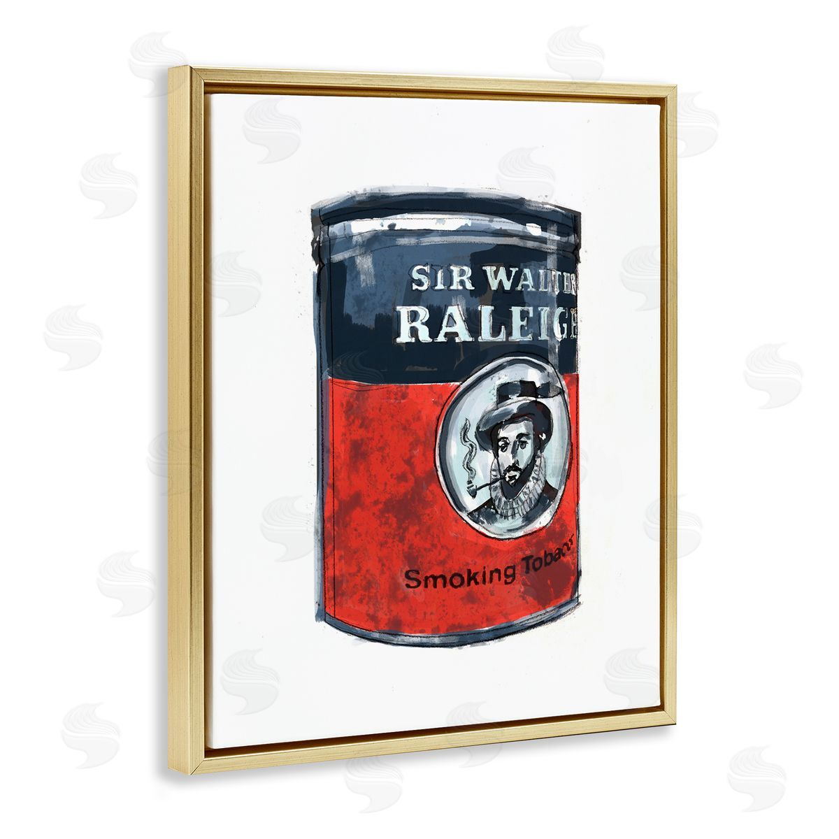 Smoking Tobacco Vintage Can Gold Floating Frame Canvas Wall Art, Home Decor by Karen Dreyfus