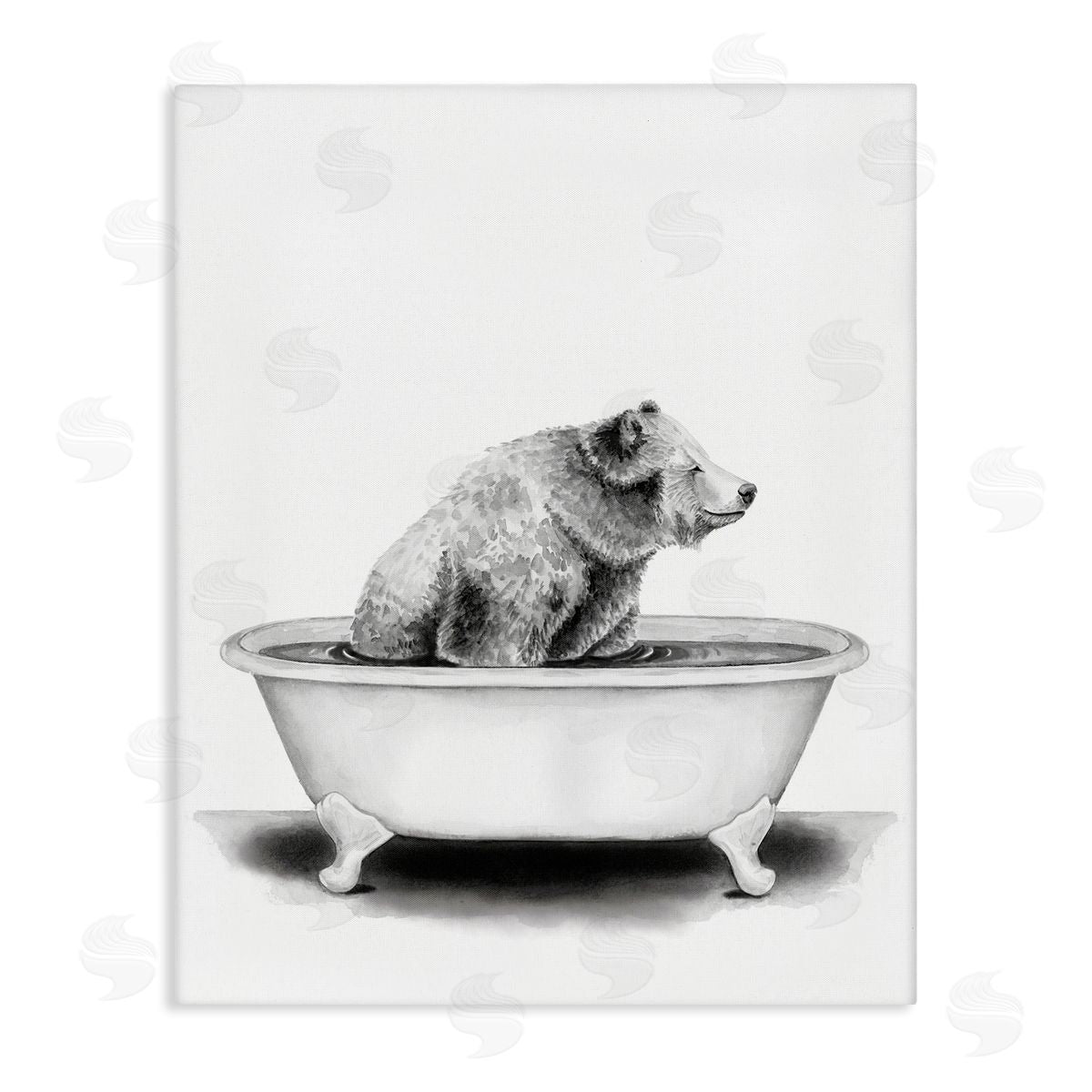 Bear In Tub Rustic Bathroom Canvas Wall Art, Home Decor by Rachel Nieman