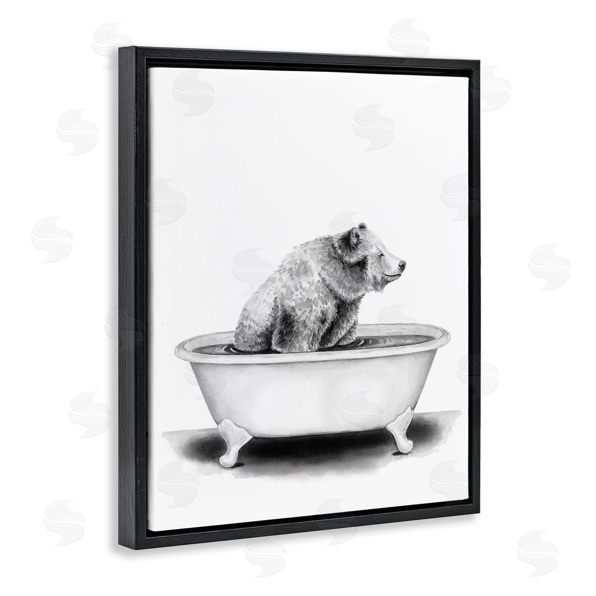 Bear In Tub Rustic Bathroom Black Floating Frame Canvas Wall Art, Home Decor by Rachel Nieman
