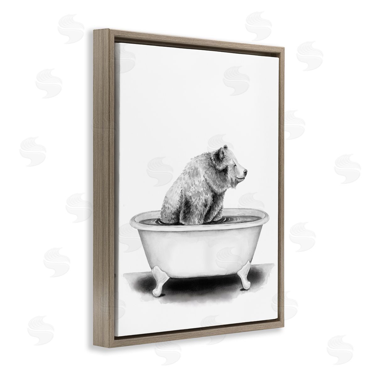 Bear In Tub Rustic Bathroom Brown Floating Frame Canvas Wall Art, Home Decor by Rachel Nieman