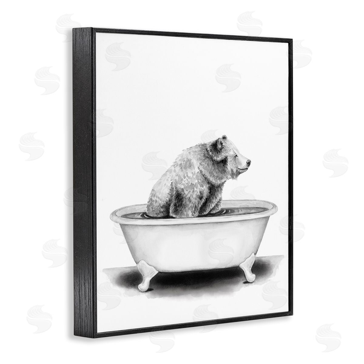 Bear In Tub Rustic Bathroom Black Frame Print Wall Art, Home Decor by Rachel Nieman