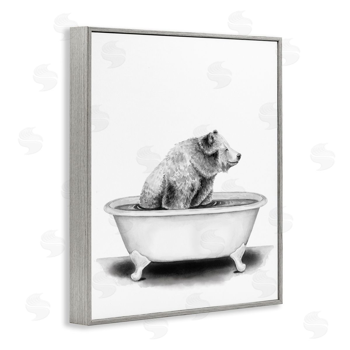 Bear In Tub Rustic Bathroom Grey Frame Print Wall Art, Home Decor by Rachel Nieman