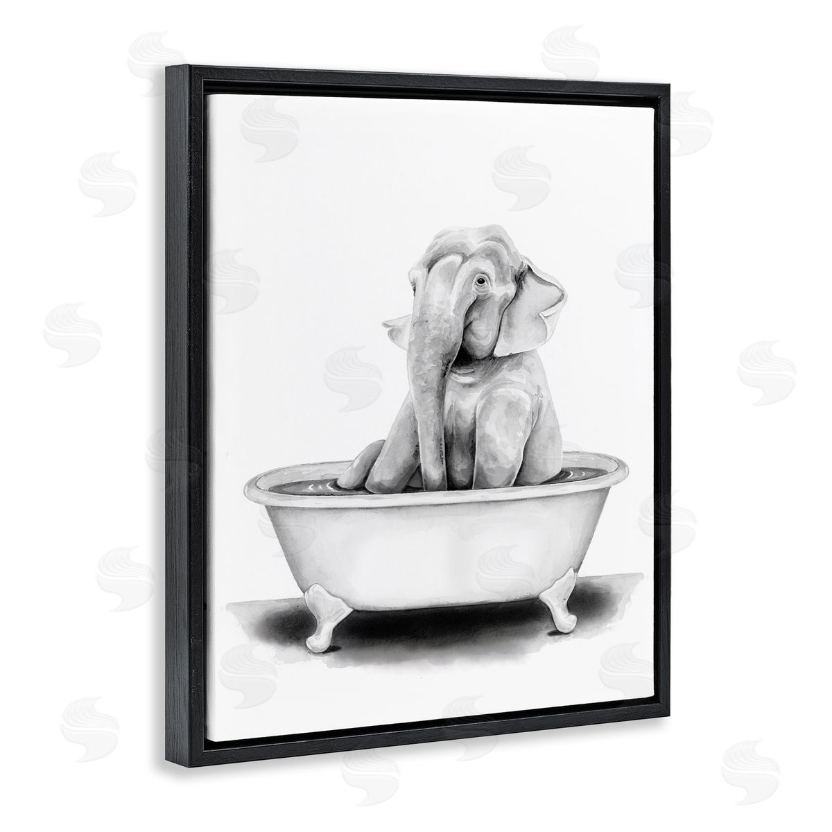 Elephant In Tub Funny Black Floating Frame Canvas Wall Art, Home Decor by Rachel Nieman