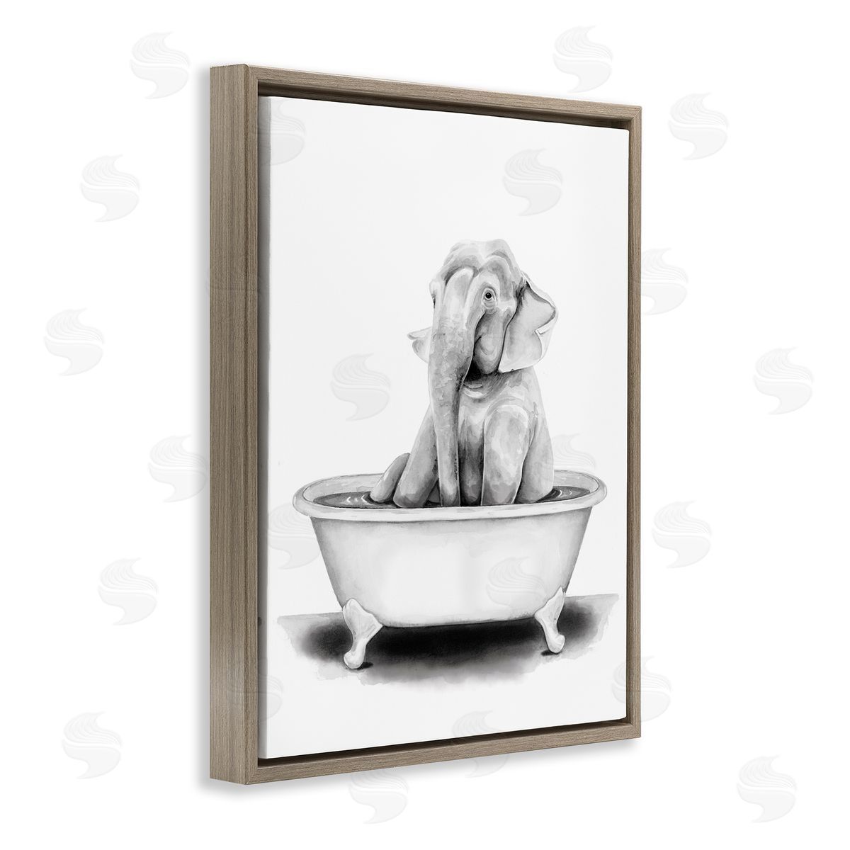 Elephant In Tub Funny Brown Floating Frame Canvas Wall Art, Home Decor by Rachel Nieman