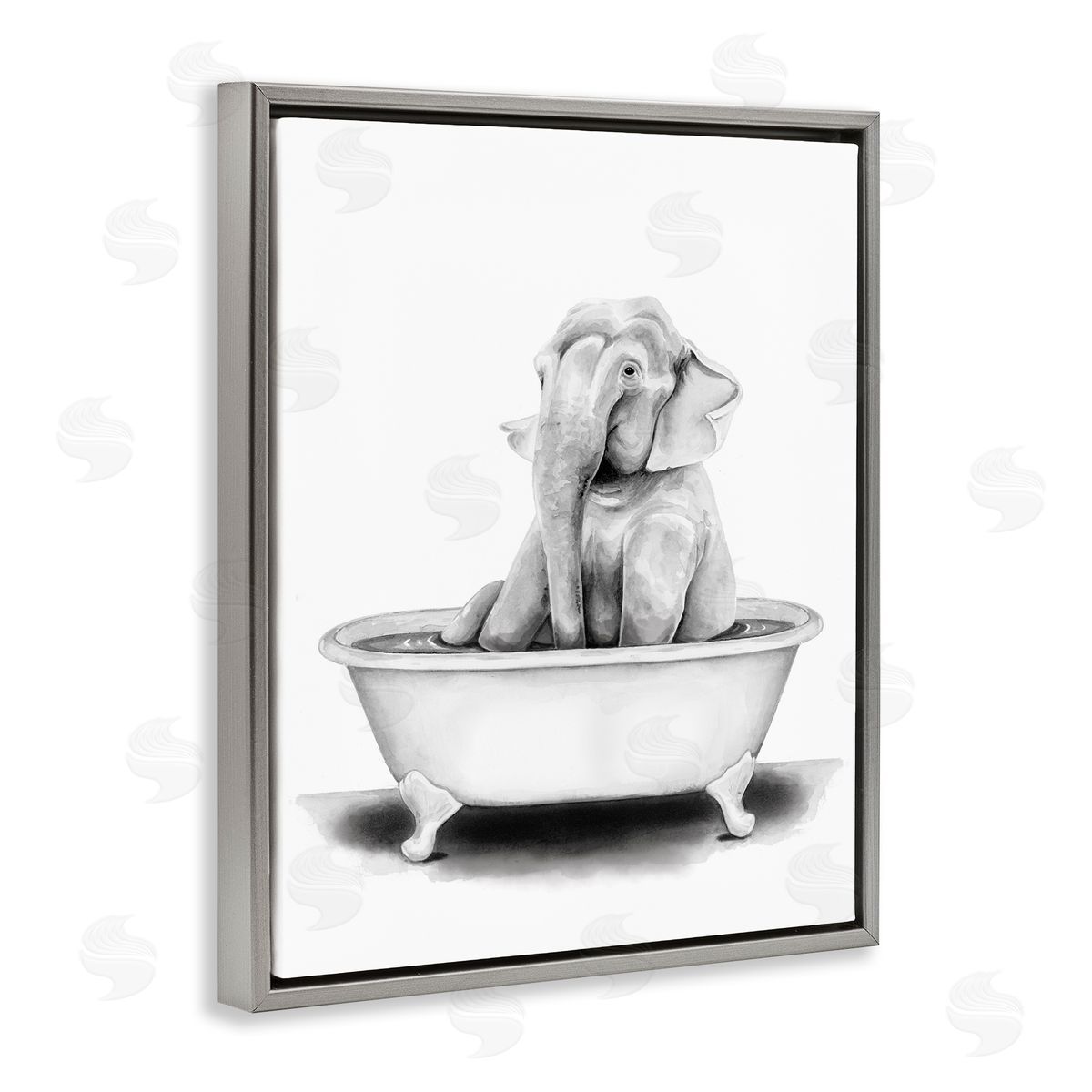 Elephant In Tub Funny Grey Floating Frame Canvas Wall Art, Home Decor by Rachel Nieman