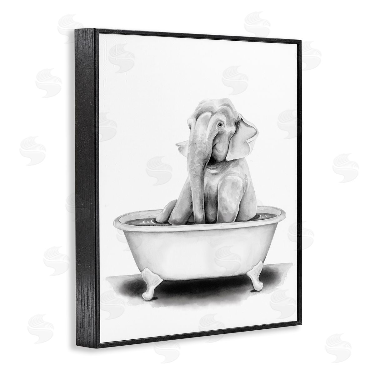 Elephant In Tub Funny Black Frame Print Wall Art, Home Decor by Rachel Nieman