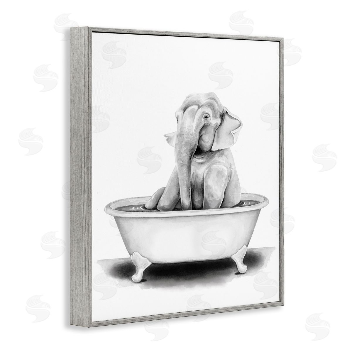 Elephant In Tub Funny Grey Frame Print Wall Art, Home Decor by Rachel Nieman
