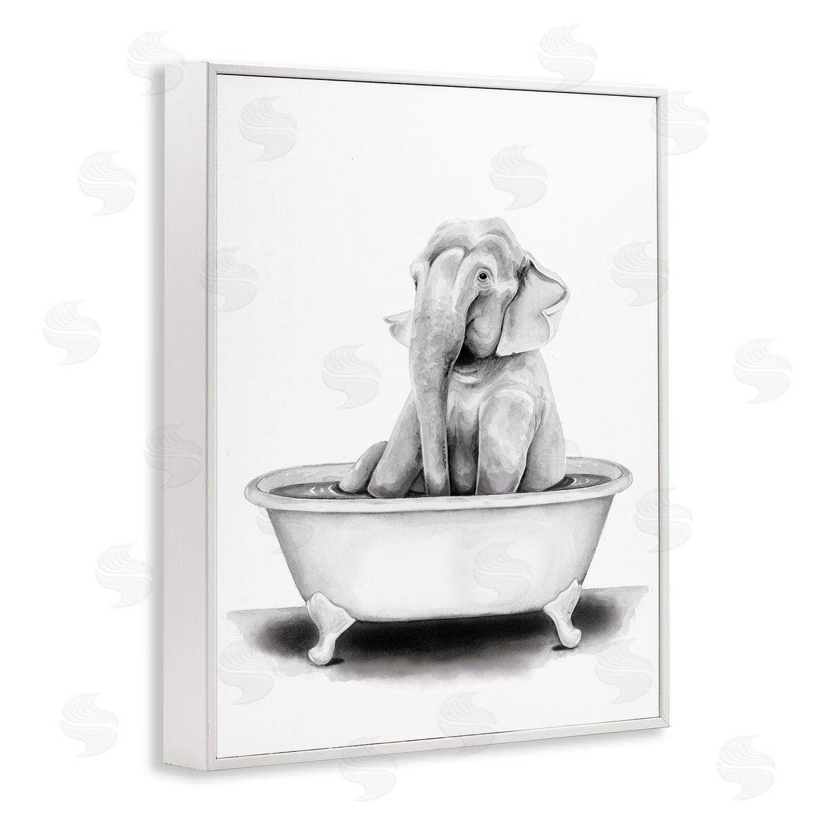 Elephant In Tub Funny White Frame Print Wall Art, Home Decor by Rachel Nieman