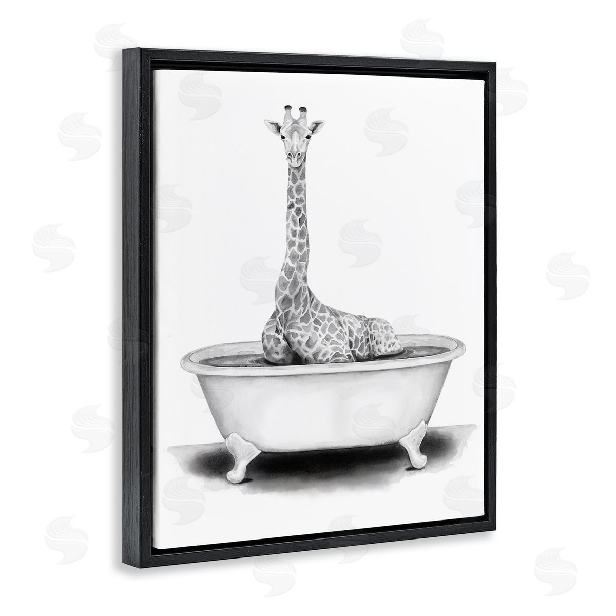 Giraffe In Tub Funny Black Floating Frame Canvas Wall Art, Home Decor by Rachel Nieman