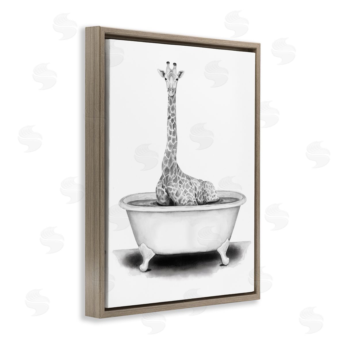 Giraffe In Tub Funny Brown Floating Frame Canvas Wall Art, Home Decor by Rachel Nieman