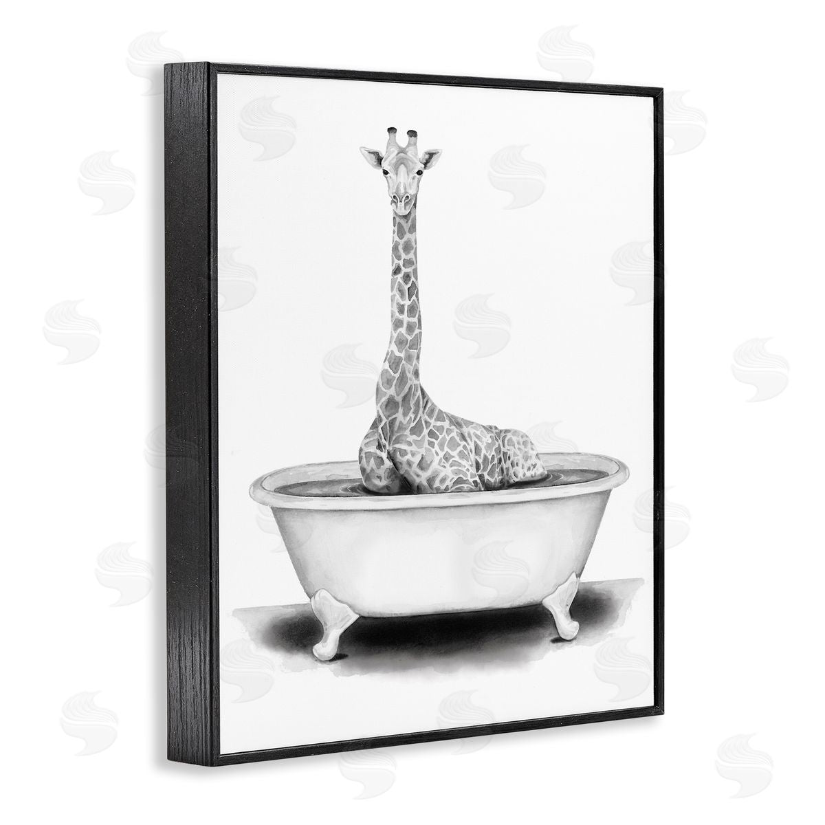 Giraffe In Tub Funny Black Frame Print Wall Art, Home Decor by Rachel Nieman