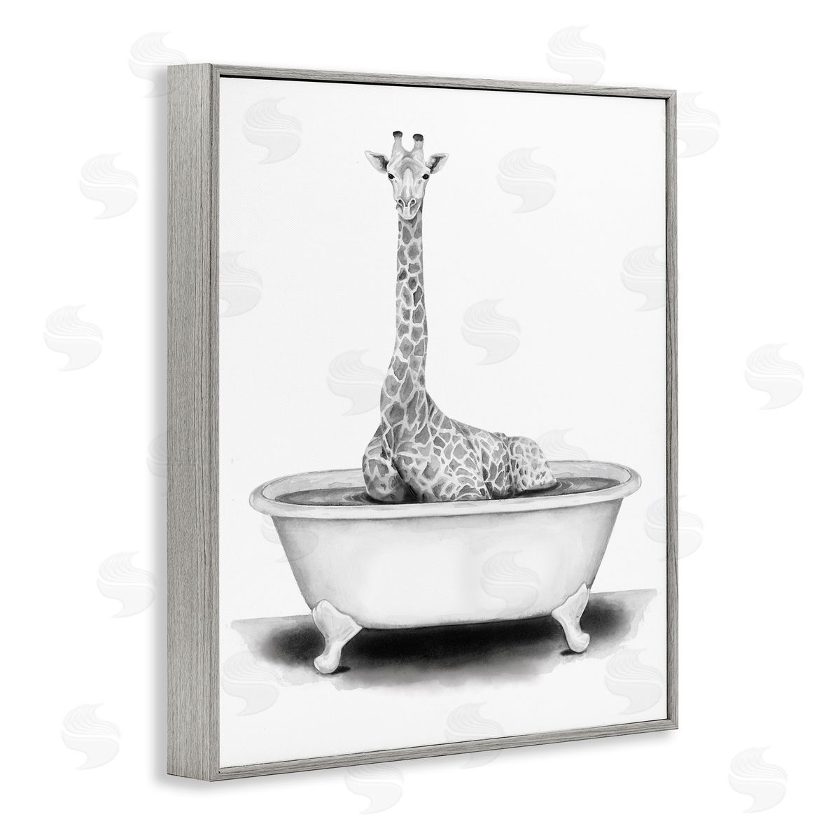 Giraffe In Tub Funny Grey Frame Print Wall Art, Home Decor by Rachel Nieman