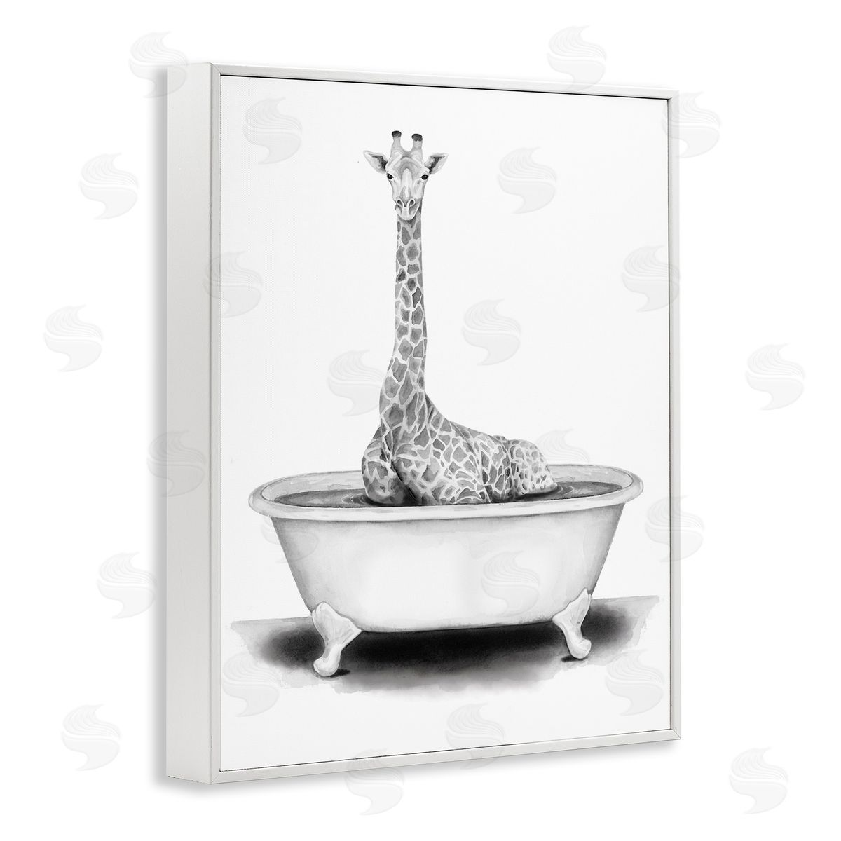 Giraffe In Tub Funny White Frame Print Wall Art, Home Decor by Rachel Nieman