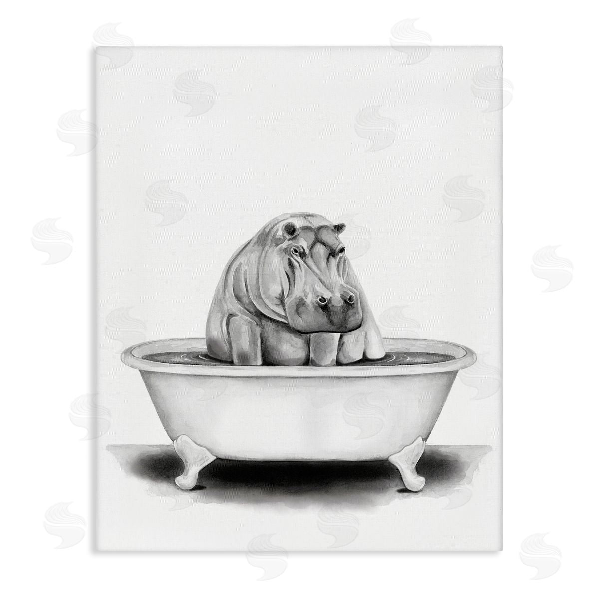 Hippo In A Tub Funny Canvas Wall Art, Home Decor by Rachel Nieman