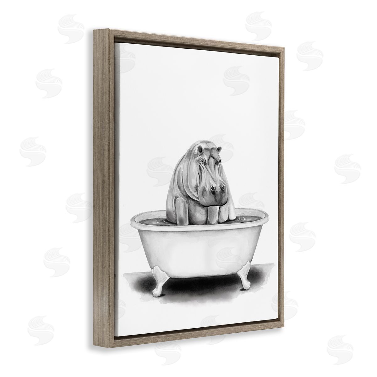Hippo In A Tub Funny Brown Floating Frame Canvas Wall Art, Home Decor by Rachel Nieman