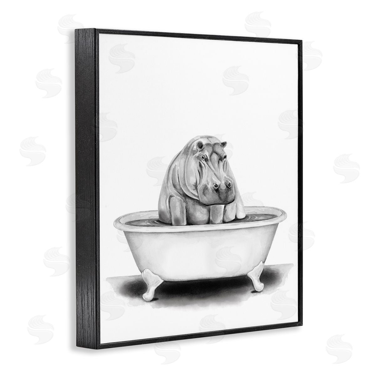 Hippo In A Tub Funny Black Frame Print Wall Art, Home Decor by Rachel Nieman