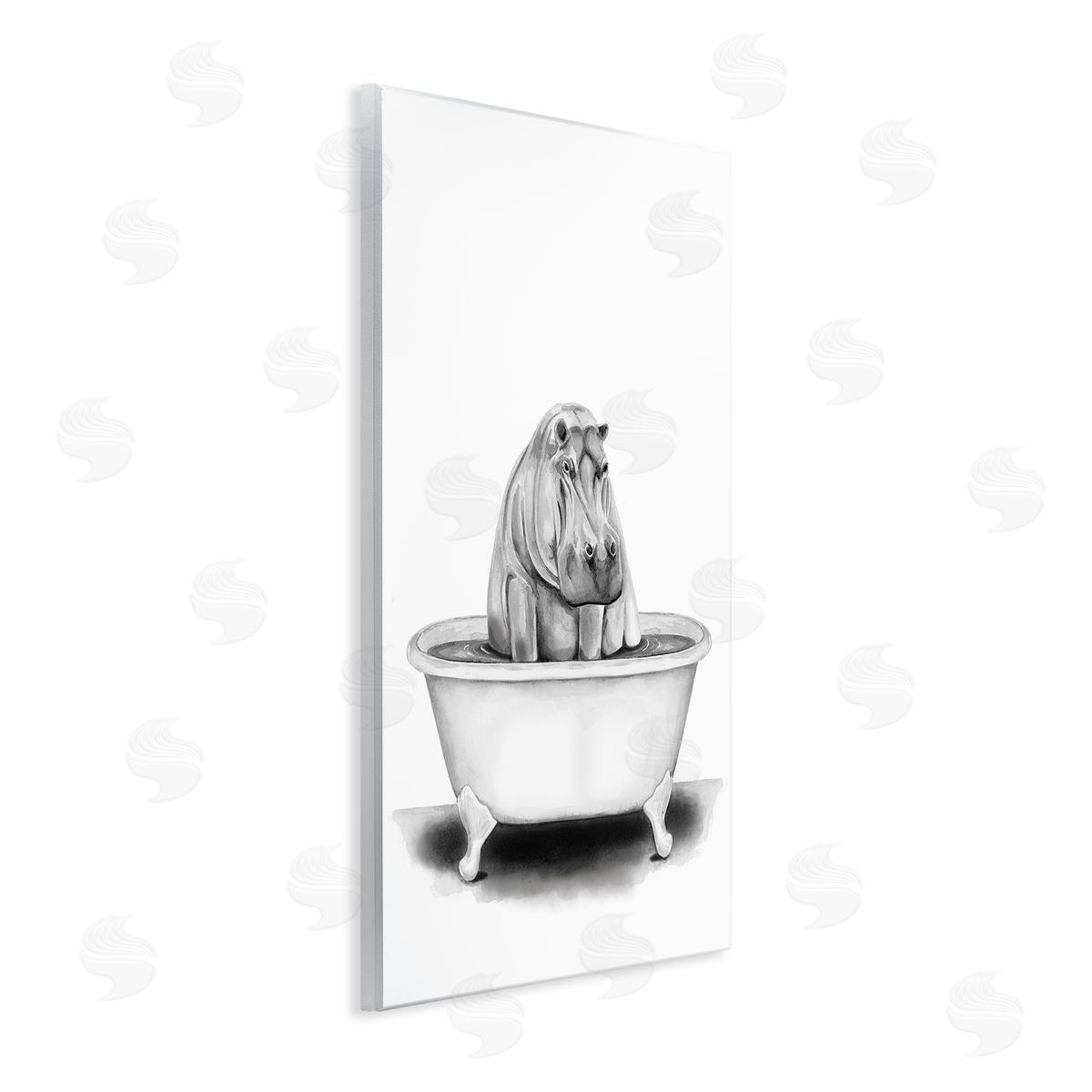 Hippo In A Tub Funny Wood Plaque Wall Art, Home Decor by Rachel Nieman