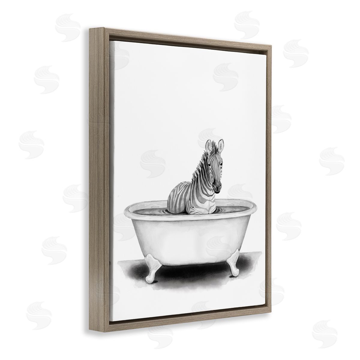 Zebra In A Tub Funny Brown Floating Frame Canvas Wall Art, Home Decor by Rachel Nieman