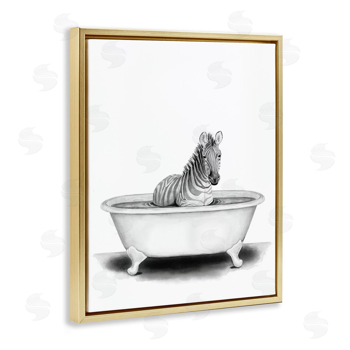 Zebra In A Tub Funny Gold Floating Frame Canvas Wall Art, Home Decor by Rachel Nieman