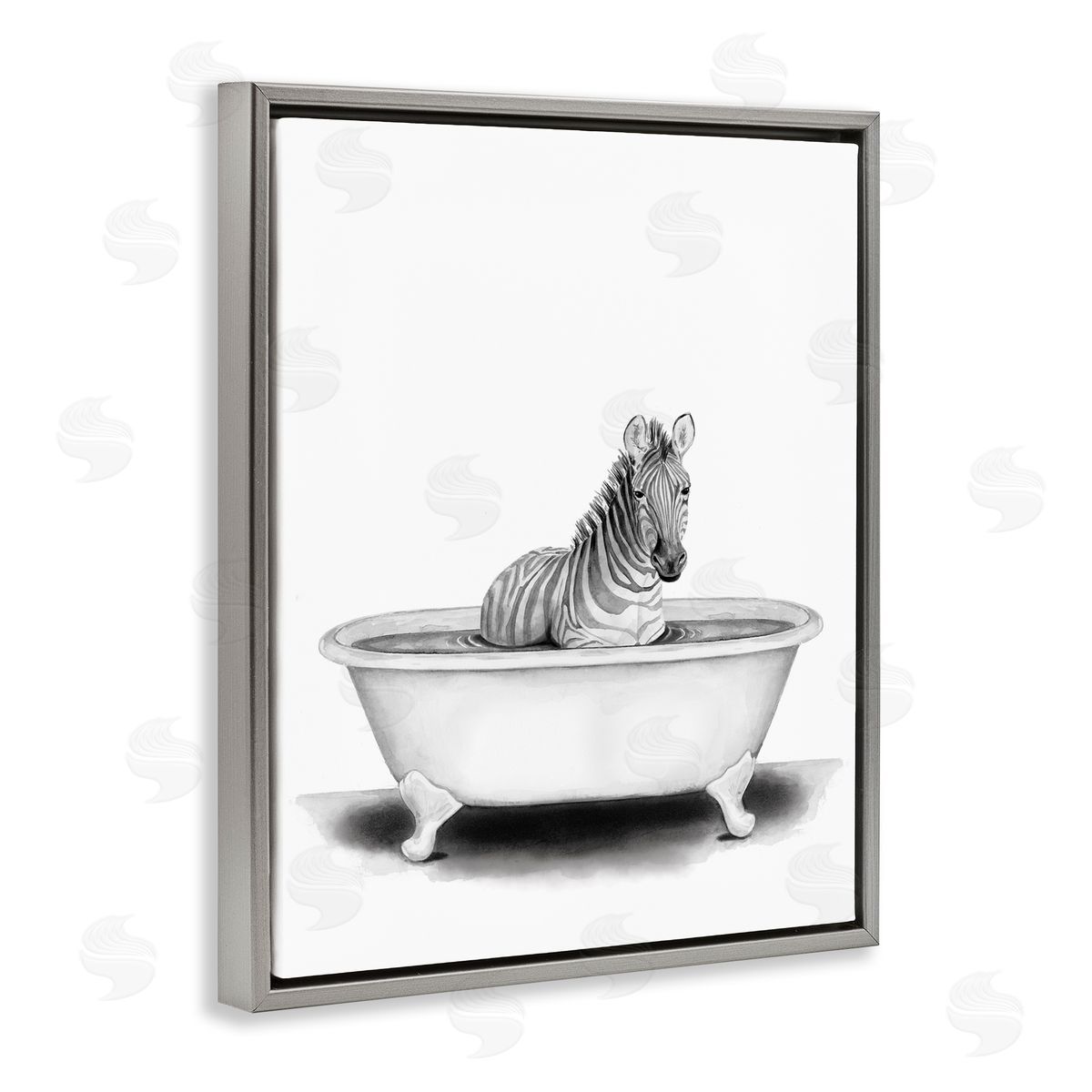 Zebra In A Tub Funny Grey Floating Frame Canvas Wall Art, Home Decor by Rachel Nieman