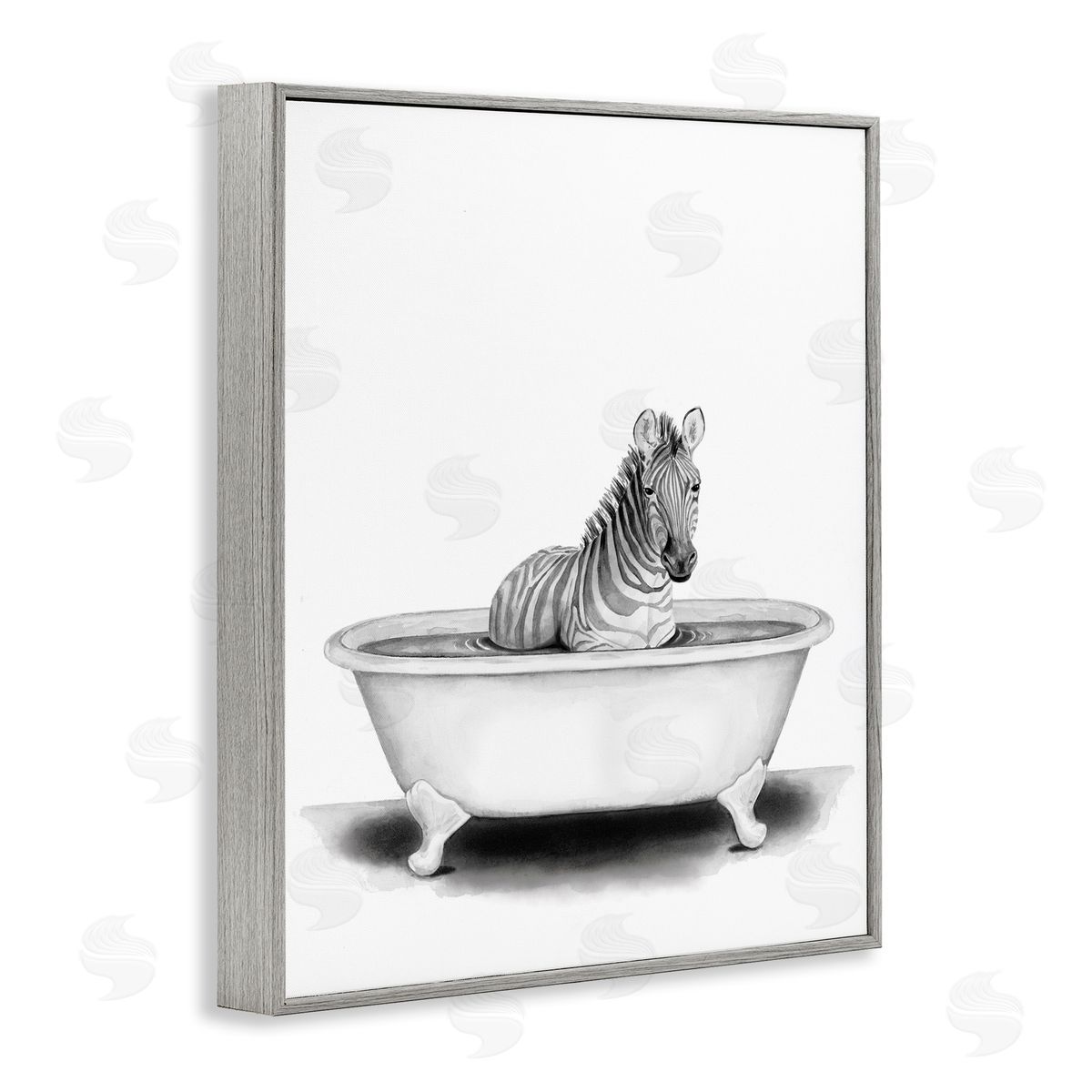 Zebra In A Tub Funny Grey Frame Print Wall Art, Home Decor by Rachel Nieman