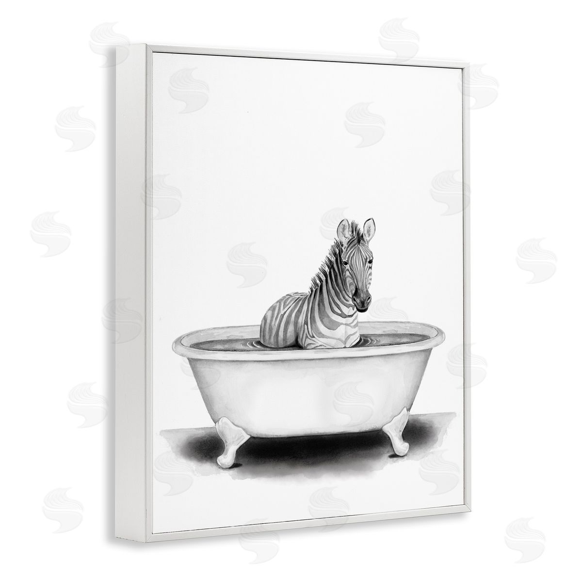 Zebra In A Tub Funny White Frame Print Wall Art, Home Decor by Rachel Nieman