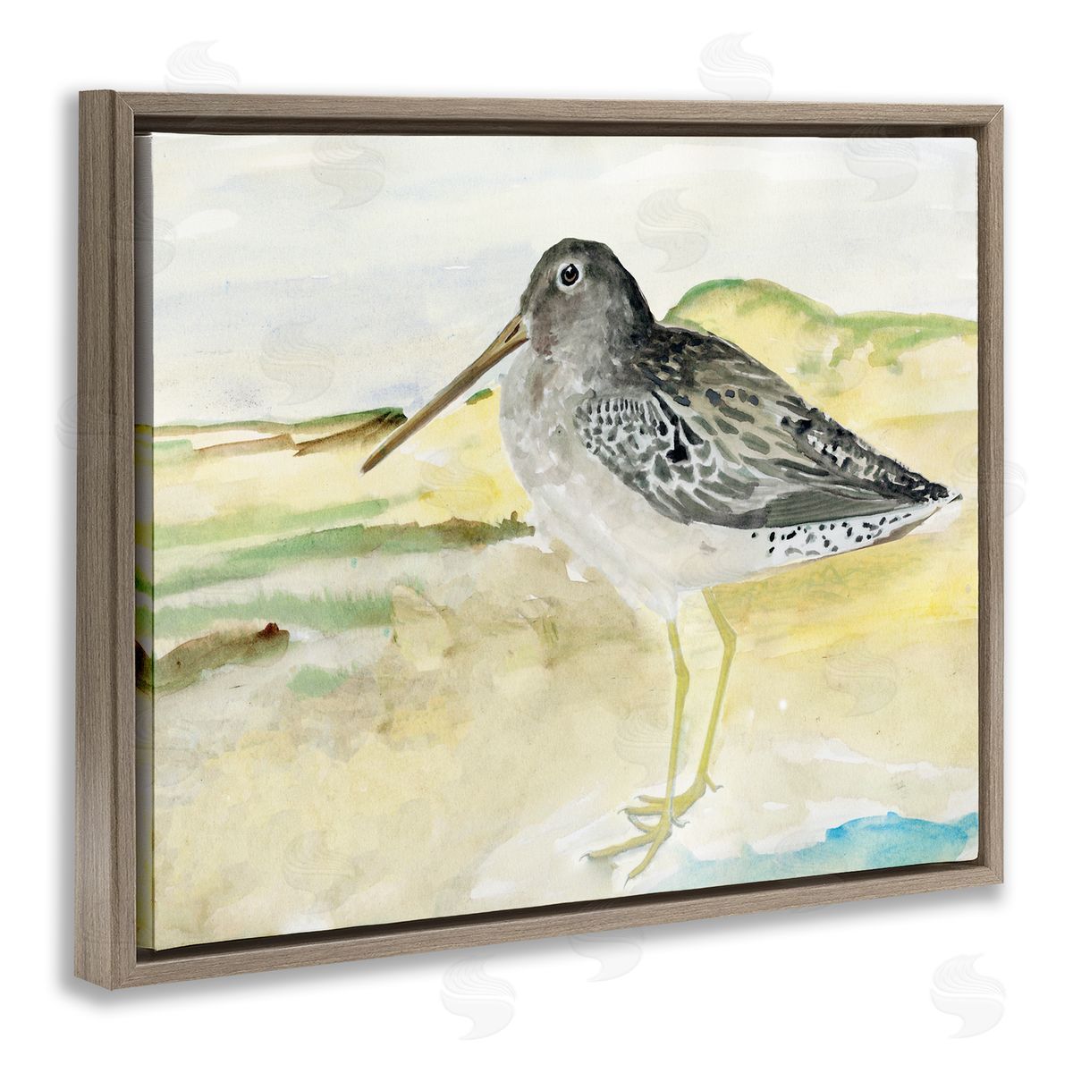 Bird Encounter Landscape Brown Floating Frame Canvas Wall Art, Home Decor by Stellar Studio