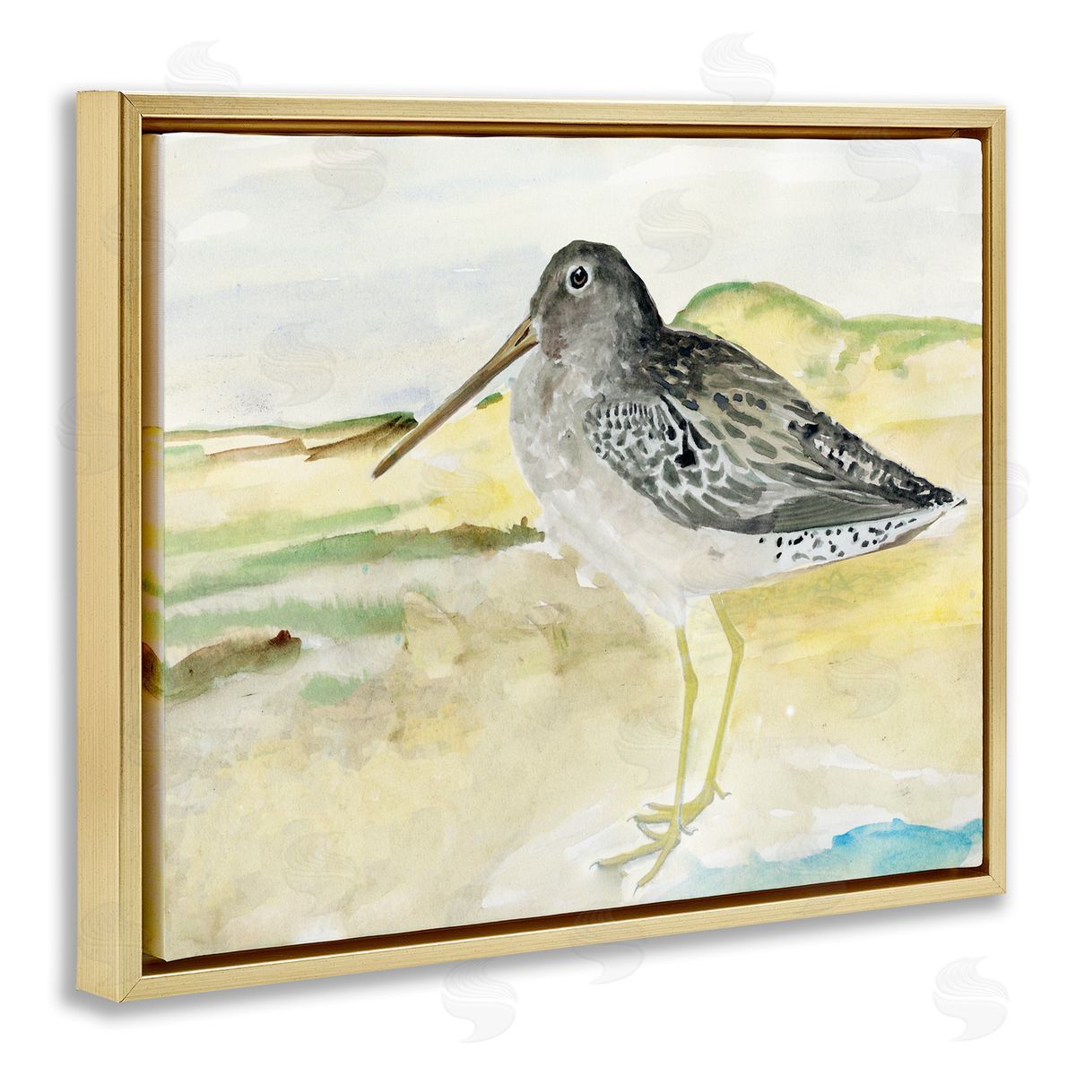 Bird Encounter Landscape Gold Floating Frame Canvas Wall Art, Home Decor by Stellar Studio