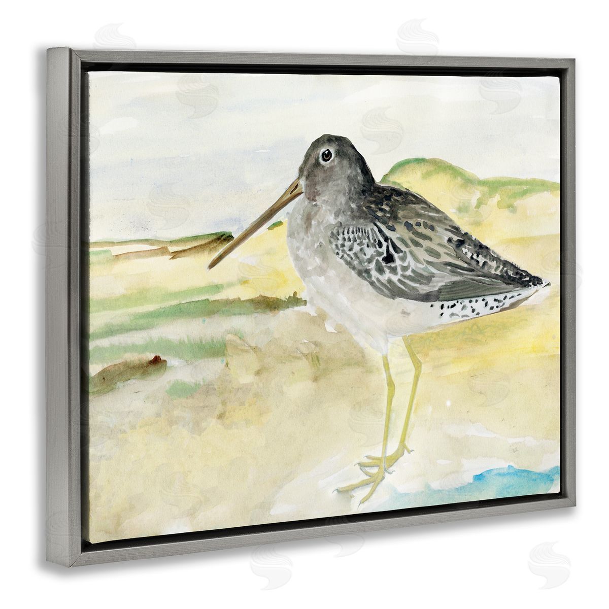Bird Encounter Landscape Grey Floating Frame Canvas Wall Art, Home Decor by Stellar Studio