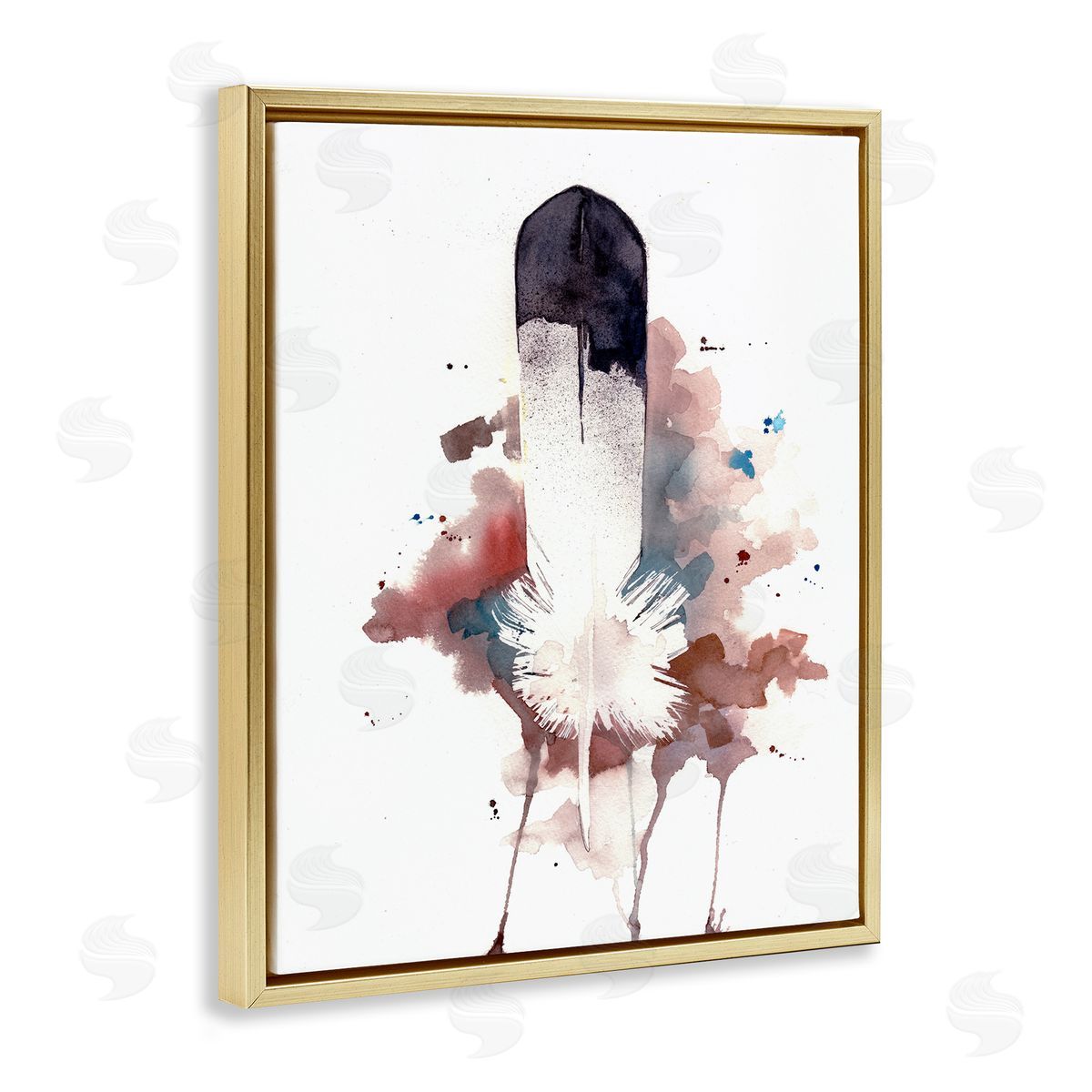 Bird Feather Abstract Gold Floating Frame Canvas Wall Art, Home Decor by Sean Parnell