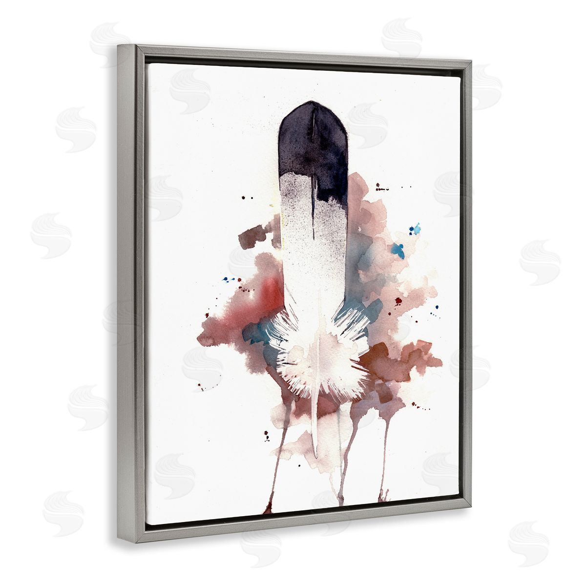 Bird Feather Abstract Grey Floating Frame Canvas Wall Art, Home Decor by Sean Parnell