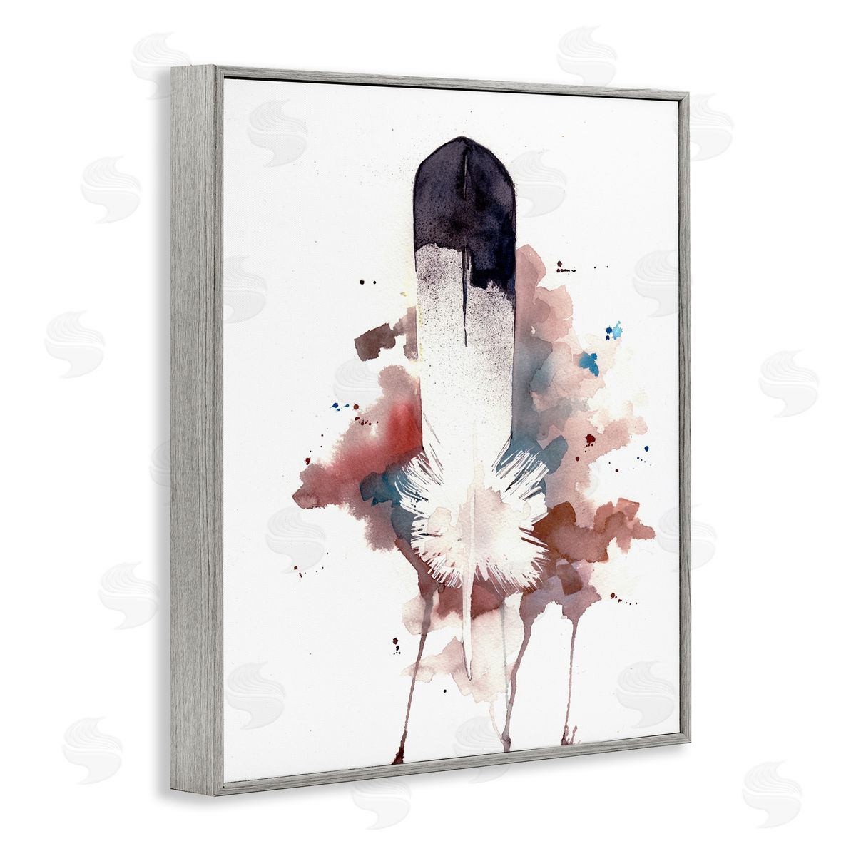 Bird Feather Abstract Grey Frame Print Wall Art, Home Decor by Sean Parnell