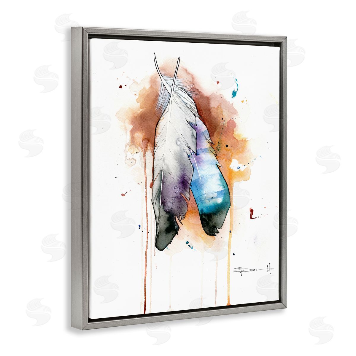 Bird Feathers Abstract Grey Floating Frame Canvas Wall Art, Home Decor by Sean Parnell