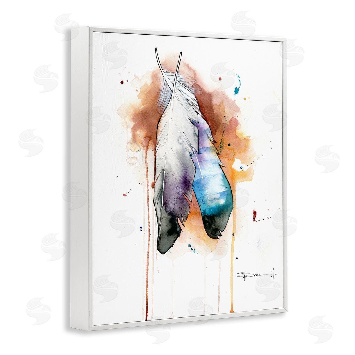 Bird Feathers Abstract White Frame Print Wall Art, Home Decor by Sean Parnell