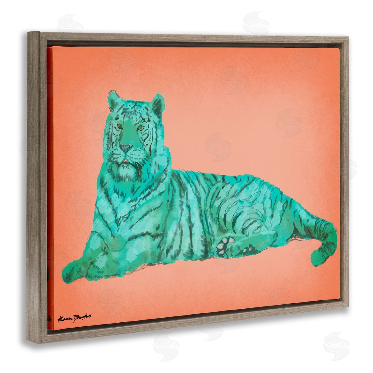Cyan Pink Tiger Brown Floating Frame Canvas Wall Art, Home Decor by Karen Dreyfus