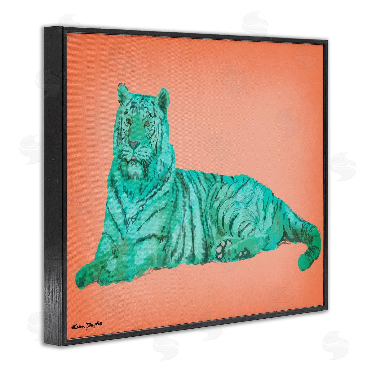 Cyan Pink Tiger Black Frame Print Wall Art, Home Decor by Karen Dreyfus
