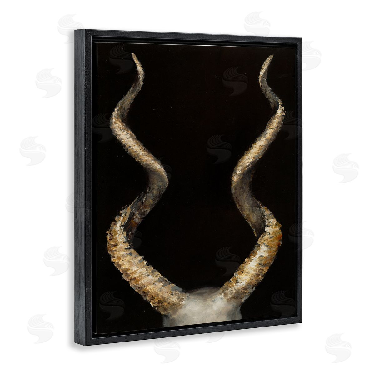 Goat Horns Black Gold Black Floating Frame Canvas Wall Art, Home Decor by Dina D'Argo