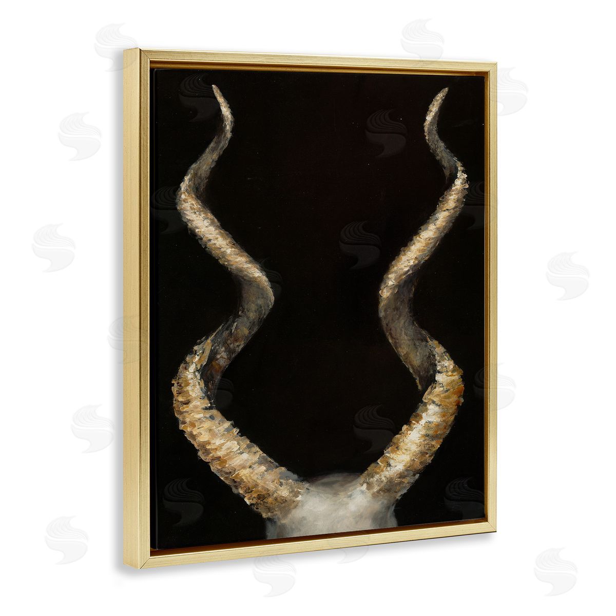 Goat Horns Black Gold Gold Floating Frame Canvas Wall Art, Home Decor by Dina D'Argo
