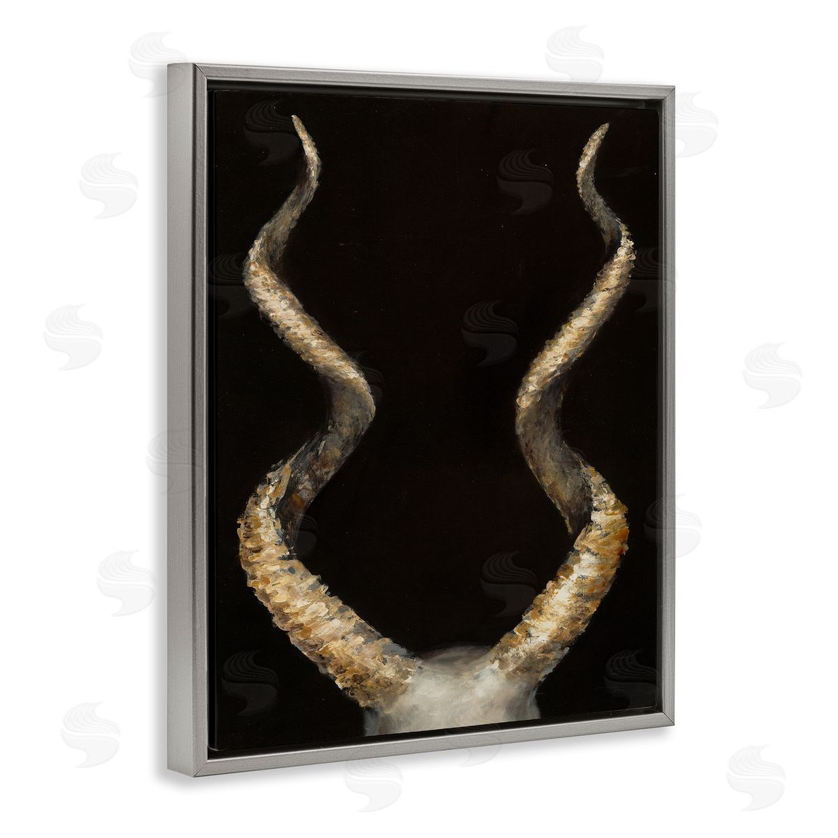 Goat Horns Black Gold Grey Floating Frame Canvas Wall Art, Home Decor by Dina D'Argo